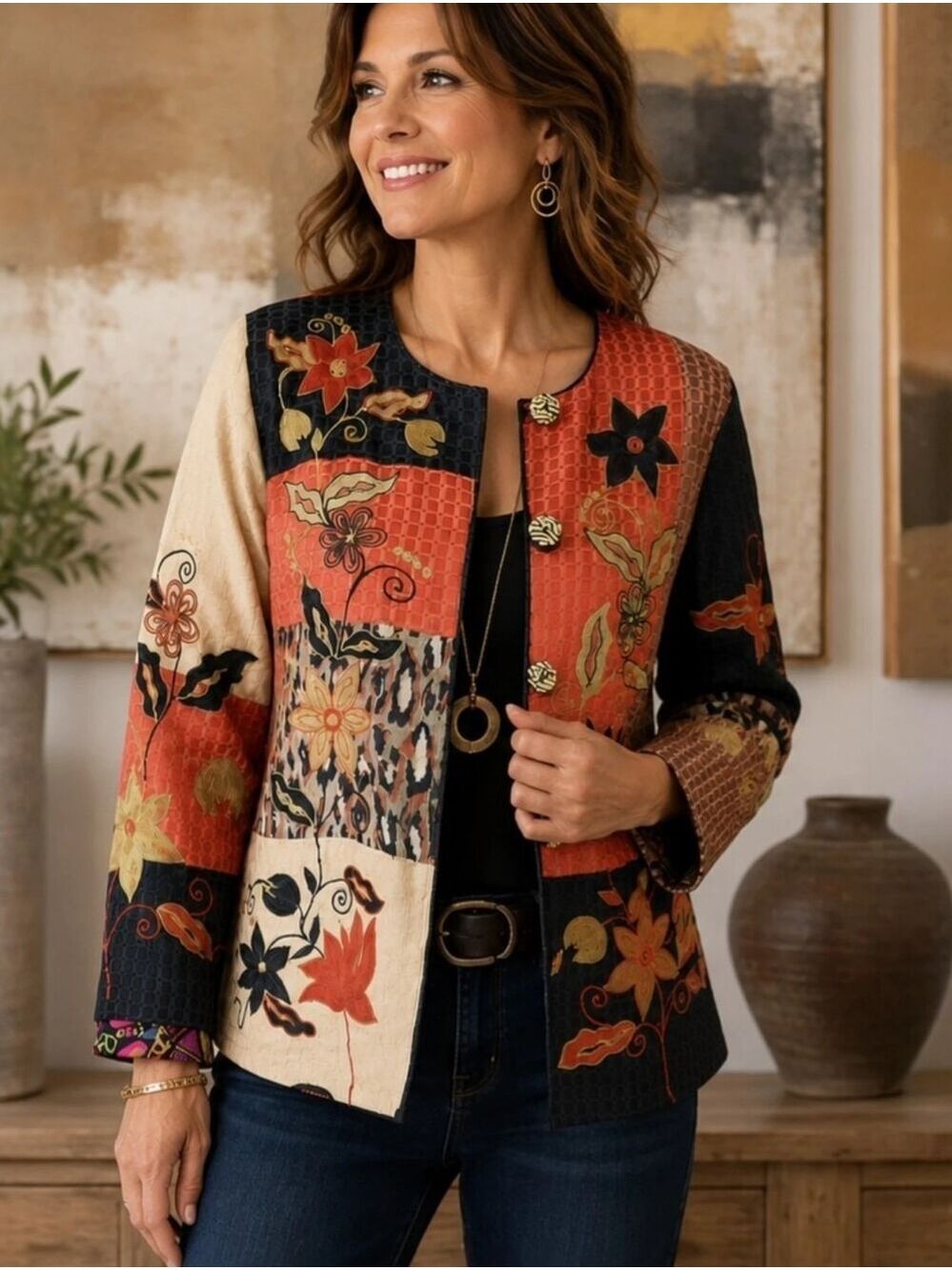 Vintage Y2K Drapers & Damons Patchwork Embroidered Floral Jacket M